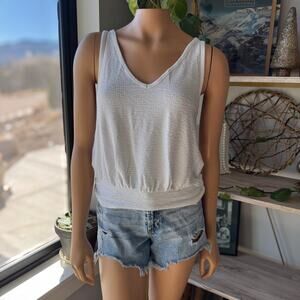 Anthropologie Zahra V-Neck Tank Top Off-White Gauzy Banded Bottom Women's Small